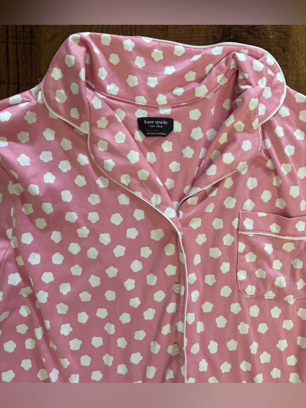Kate spade pink with white scatter dots 2 two piece pajama set xl extra large